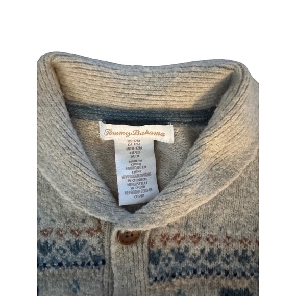 Tommy Bahama Baby Boys 12M Gray Dinosaur Fair Isle Knit Button Front Sweater - Picture 3 of 3